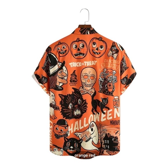 πMEN'S Halloween graphic print, Button down short Sleeve Shirt, size (L) - Picture 2 of 6